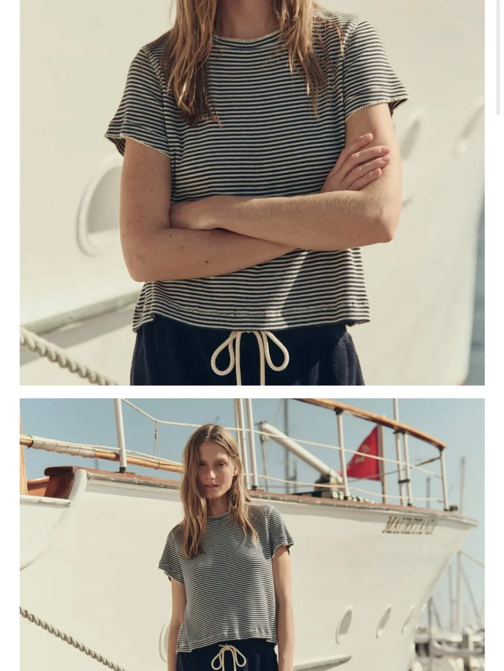 THE GREAT. Black & White Narrow Stripe Crew Tee - Picture 3 of 4